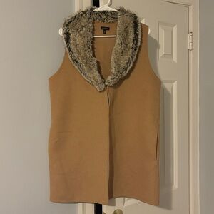 Talbots Faux Fur Collar Rib-Knit Vest